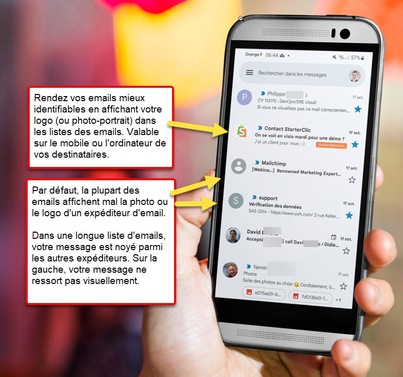 Affichez votre logo ou photo en face de vos emails